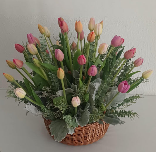 Canasta de 40 tulipanes