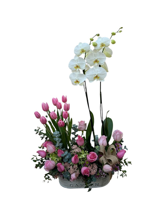 Arreglo floral de rosas con tulipanes  envio a domicilio