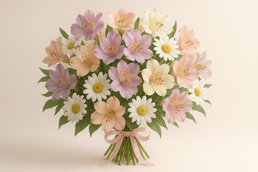 RAMO DE ASTROMELIAS CON MARGARITAS EN TONOS PASTEL